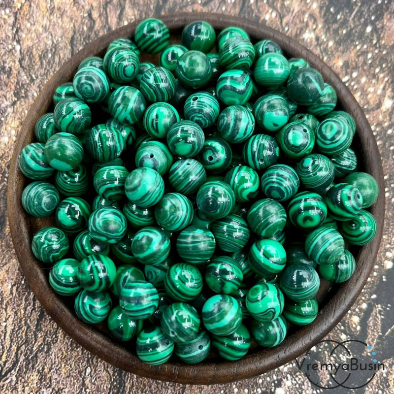 Малахит имит., полупросверленные бусины шарики 8 мм (1 шт.)