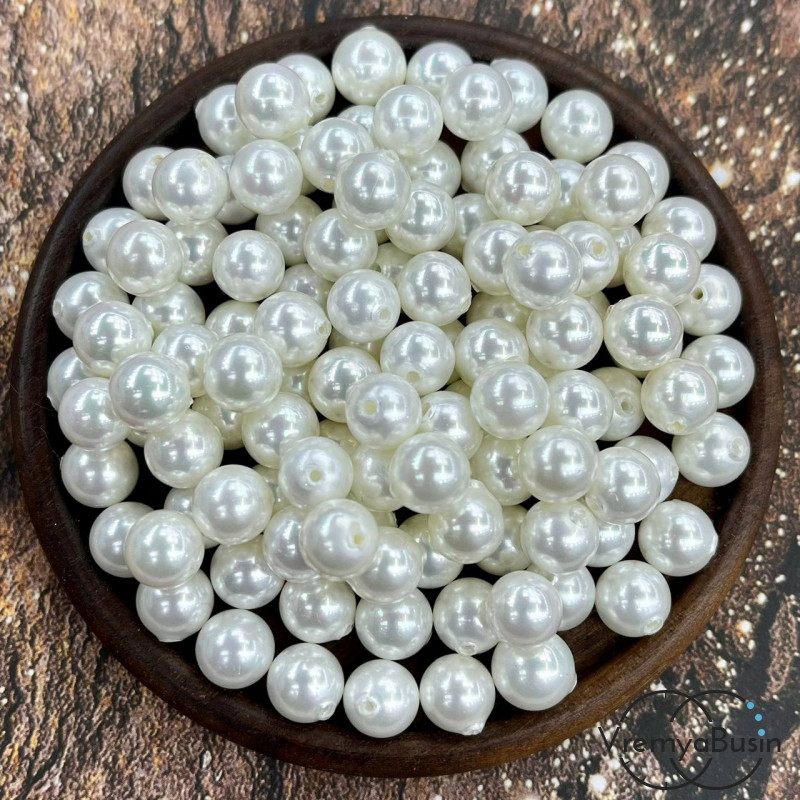 Майорка цв. белый, полупросверленные бусины шарики 8 мм (1 шт.)