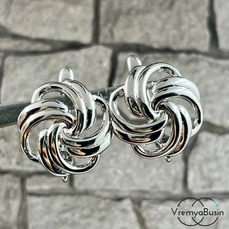 Швензы с английским замком, диам. ок. 16 мм, латунь с родиевым покрытием (1 пара)