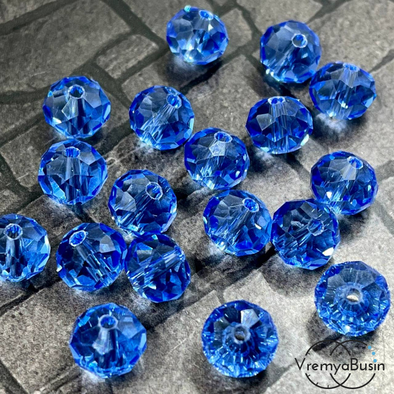 Бусины рондели из граненого стекла, 8х10 мм, цв.  ГОЛУБОЙ (1 шт.)