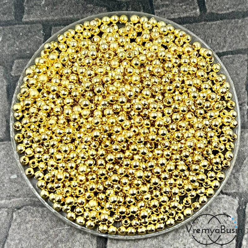 Разделители шарики, 2 мм, цв. КС золото (упак. ок. 5 гр., ок. 300 шт.)