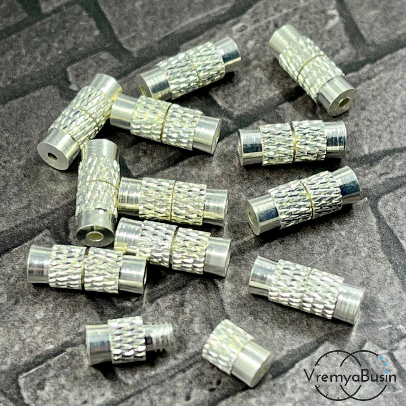 Замок для бус винтовой, 11х4 мм, цв. серебро  (1 шт.)