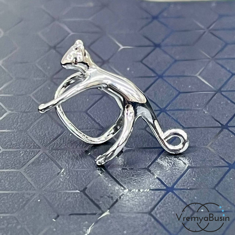 Кафф для ушка "Котик", кольцо зажимное, латунь с родиевым покрытием (1 шт.)