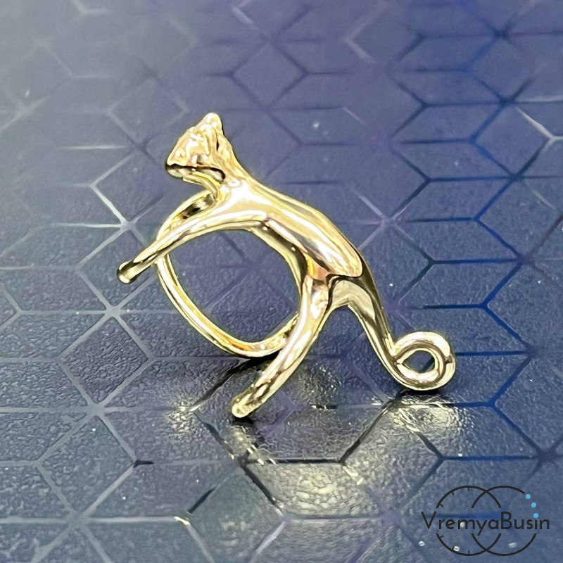 Кафф для ушка "Котик", кольцо зажимное, латунь с позолотой (1 шт.)