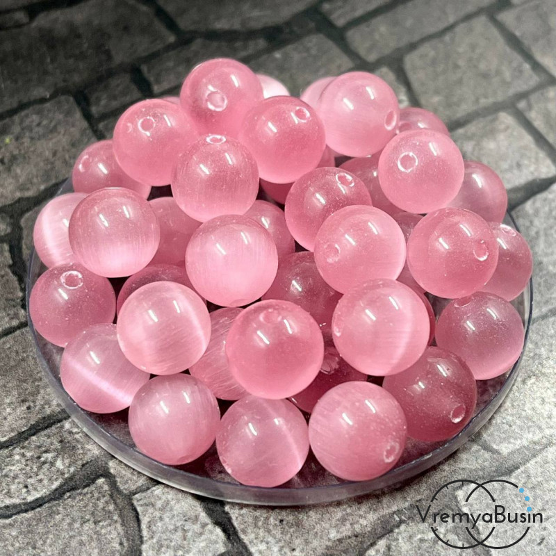 Кошачий глаз имит., шарик гладкий 10 мм, цв. розовый  (1 шт.)