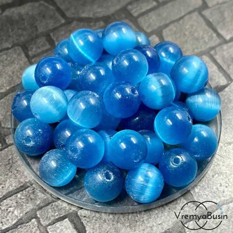 Кошачий глаз синт., шарик гладкий 10 мм, цв. бирюзовый (1 шт.)