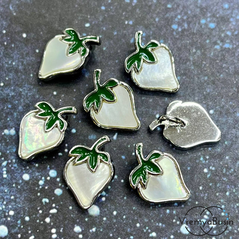 Подвеска с перламутром "Ягодка", 10х14 мм, латунь с родиевым покрытием (1 шт.)