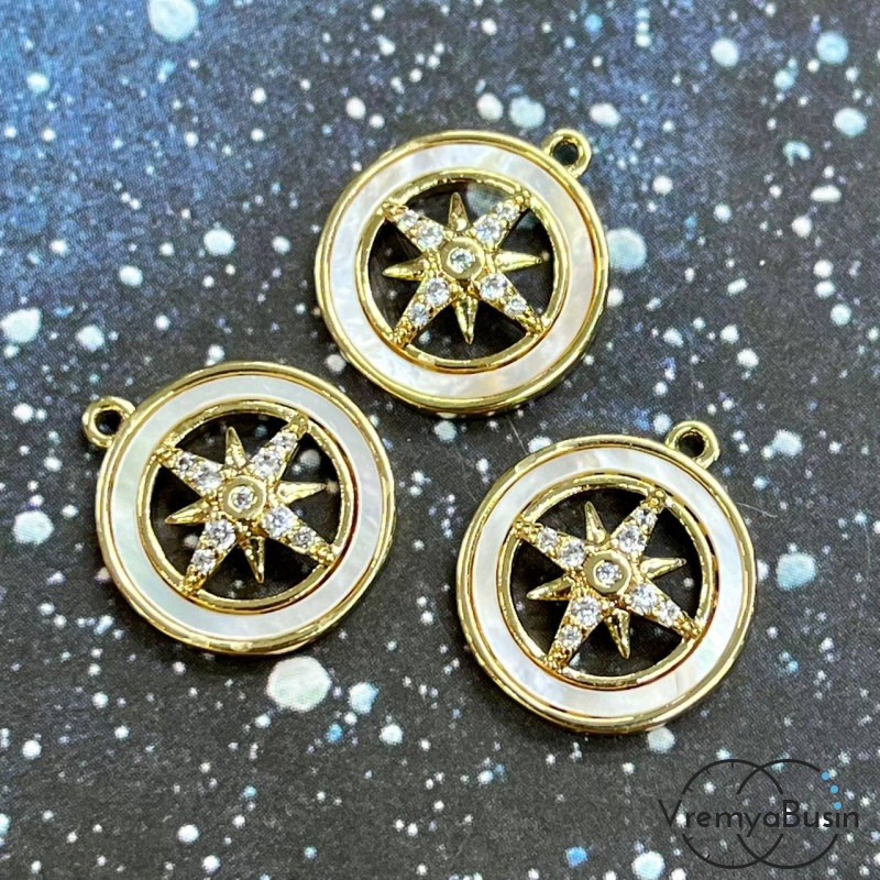 Подвеска с перламутром "Звезда", 14 мм, латунь с позолотой (1 шт.)