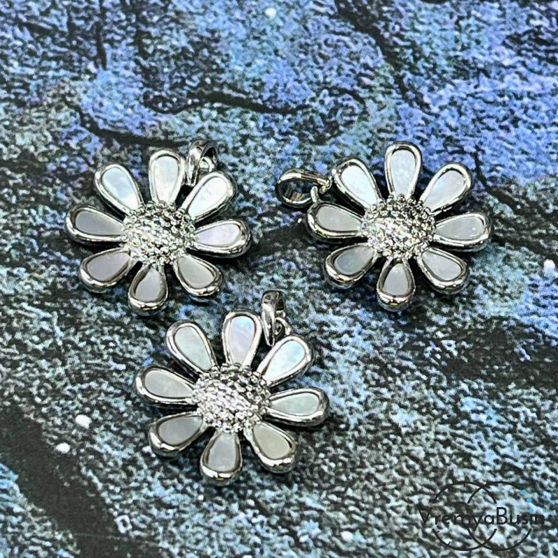 Подвеска с перламутром, латунь с родиевым покрытием (1 шт.)