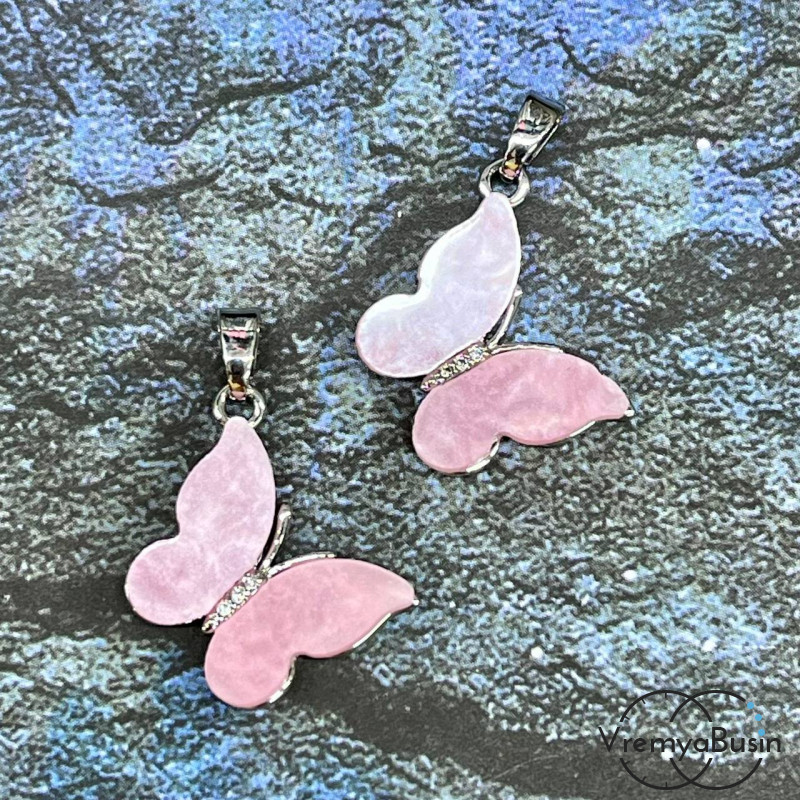 Подвеска с перламутром "Бабочка", 18х22 мм, латунь с родиевым покрытием (1 шт.)