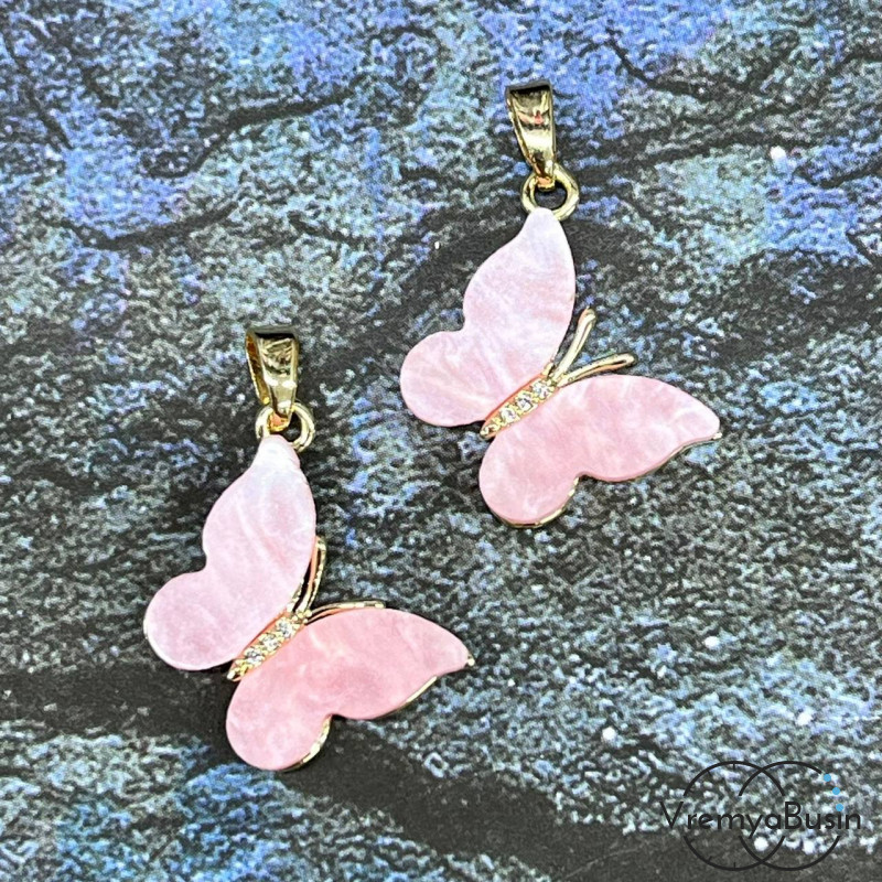 Подвеска с перламутром "Бабочка", 18х22 мм, латунь с позолотой (1 шт.)