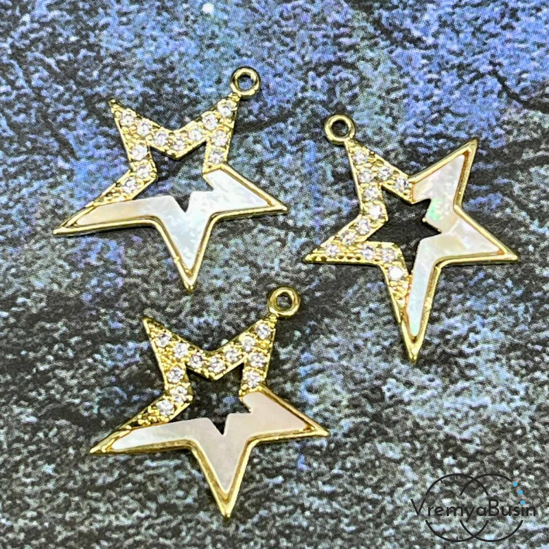 Подвеска с перламутром "Звезда", 16х18 мм, латунь с позолотой (1 шт.)