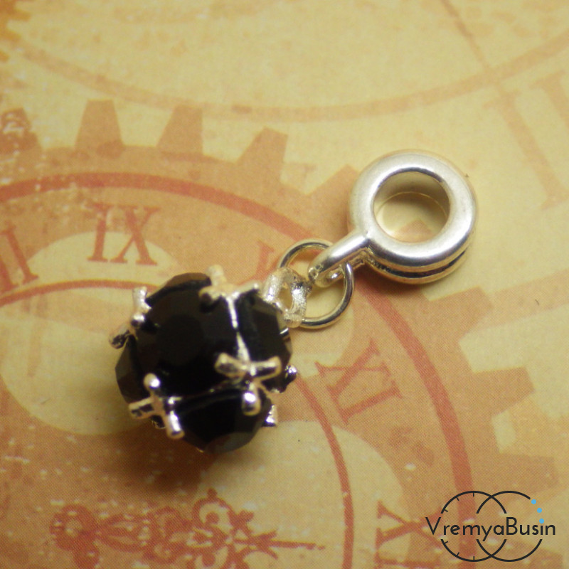 Подвеска в стиле пандора со стразами. Шарик черный
