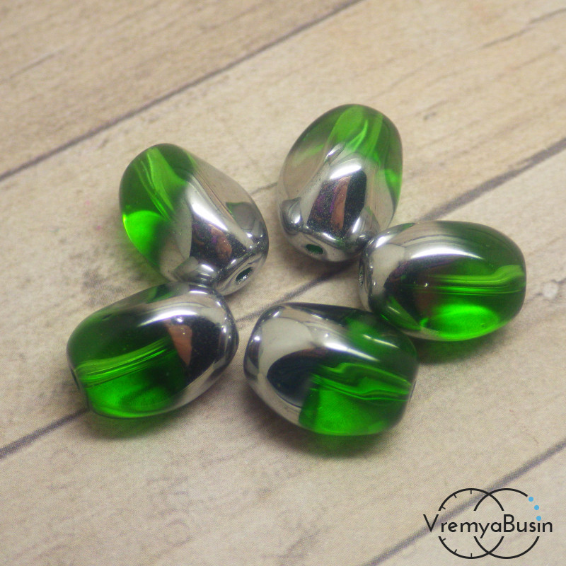 Бусины из стекла с напылением. Фриформ 10х13 мм. 