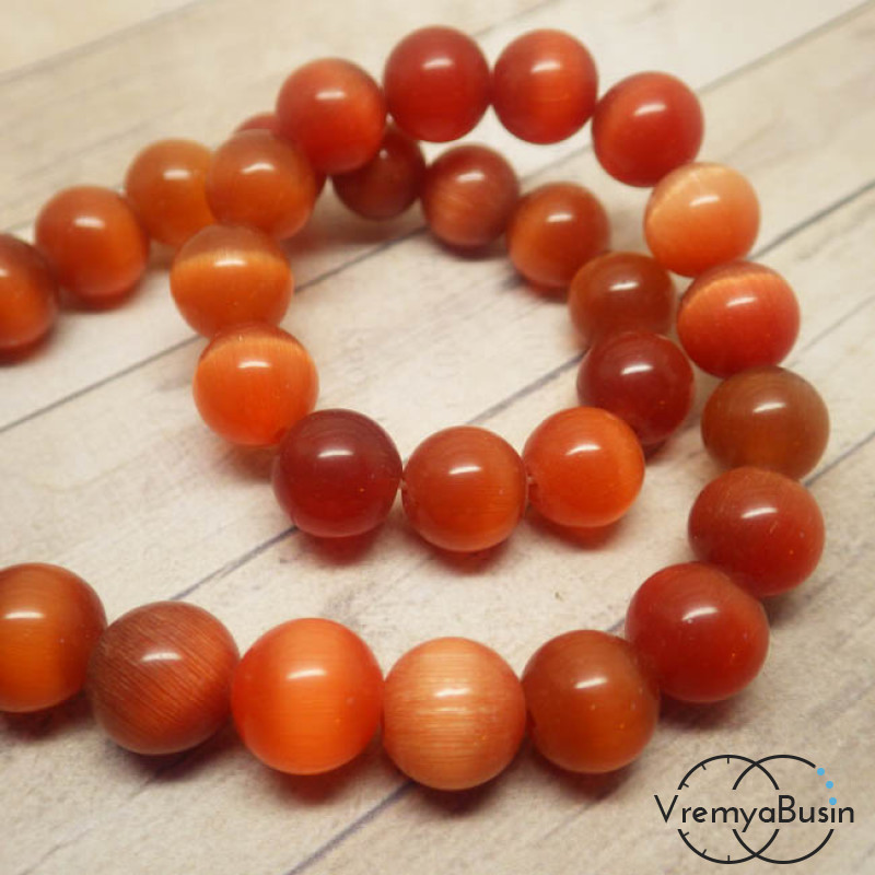 Кошачий глаз синт., шарик гладкий 10 мм, цв. карамельный (1 шт.)