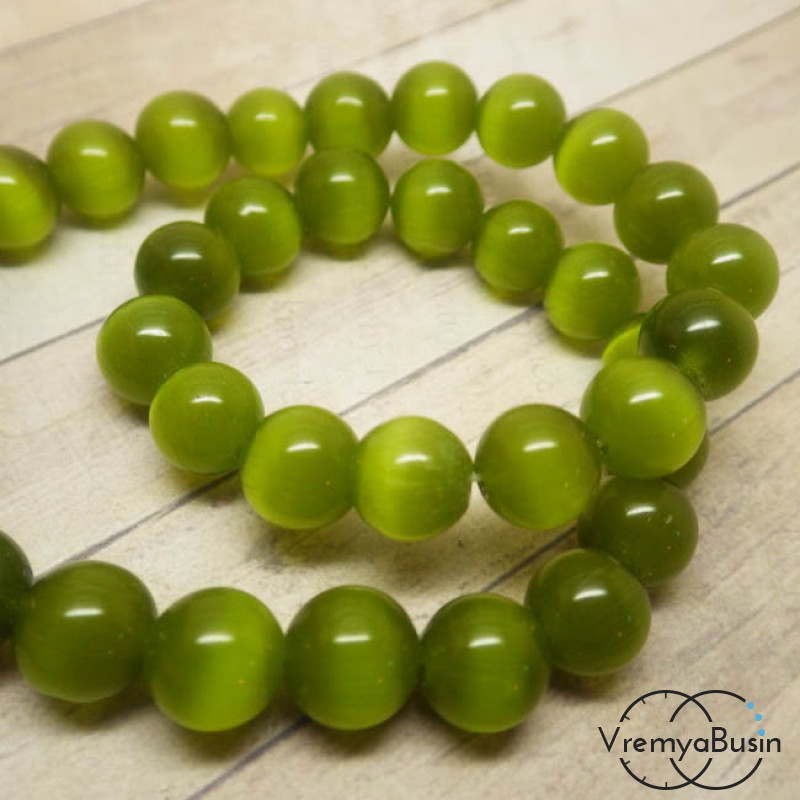 Кошачий глаз синт., шарик гладкий 10 мм, цв. болотный (1 шт.)