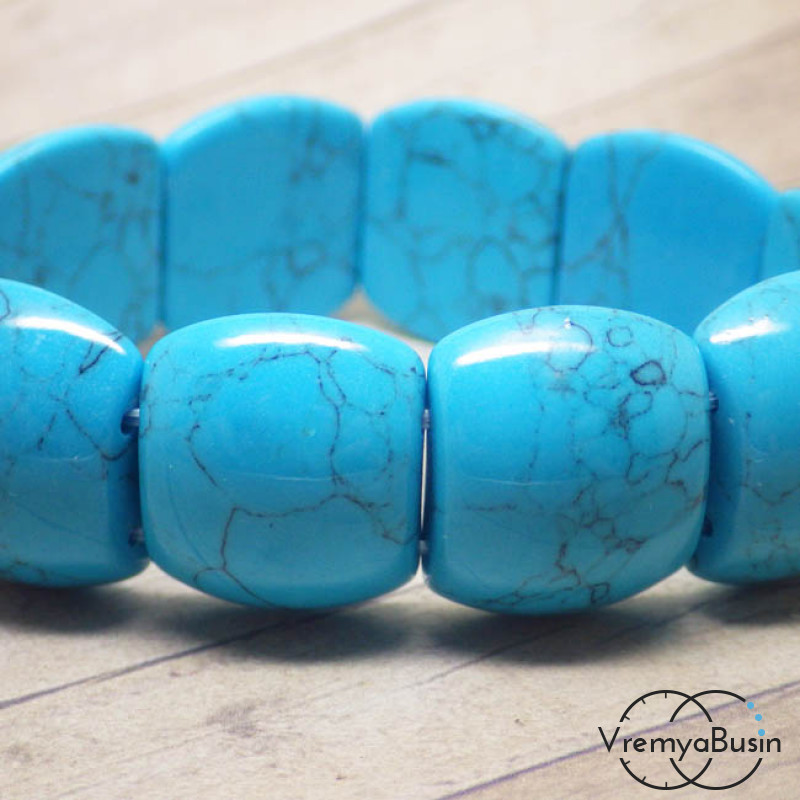 Бирюза голубая (имитация).  Бусины гладкие с 2 отверстиями 10х20 мм