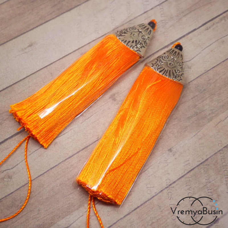Кисти из шелковой нити с концевиком 8 см. ОРАНЖЕВЫЙ (2 шт.)
