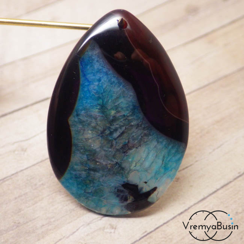 Подвеска из камня. Капля черная с бирюзовым из агата