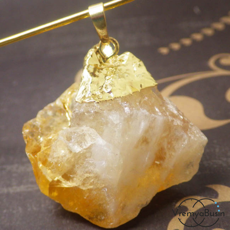 Подвеска-кулон из цитрина в металле под золото