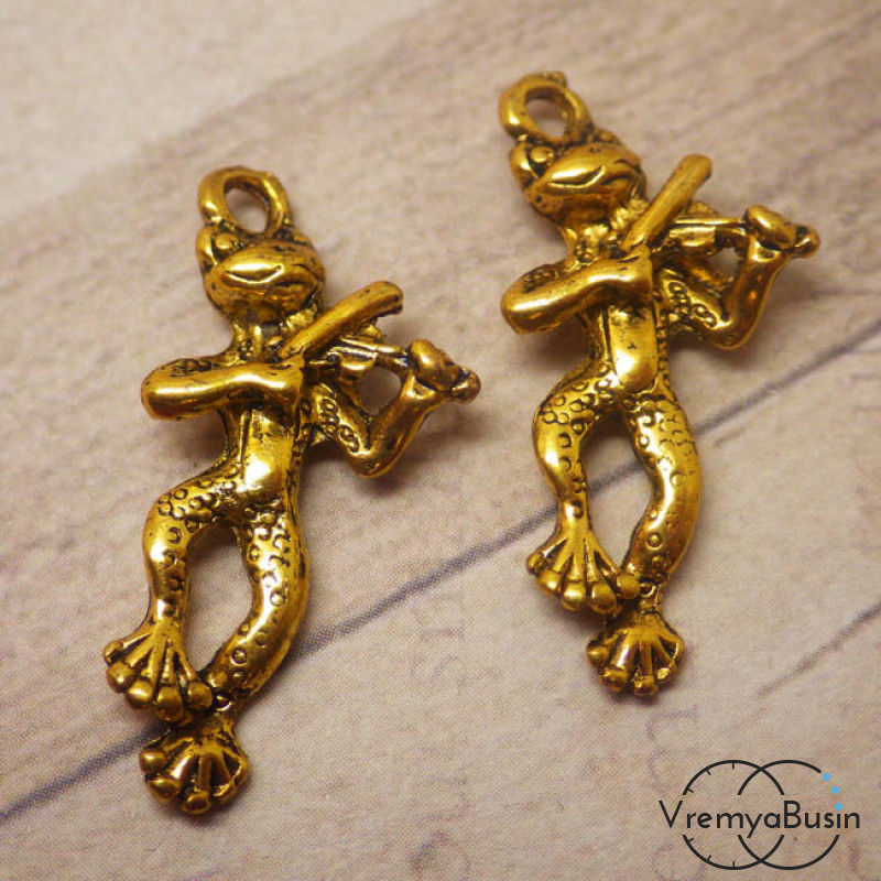 Лягушка со скрипкой. Подвеска под золото