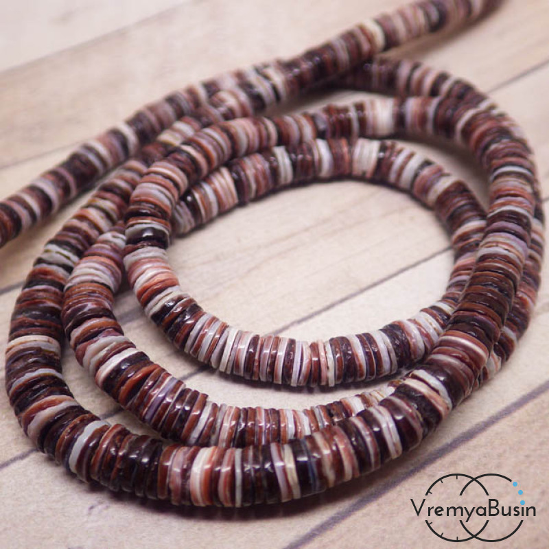 Ракушки Кейши. Плоские пестрые диски 5 мм (нить 9 см.)