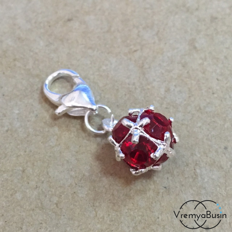 Подвеска в стиле пандора со стразами. Шарик бордовый