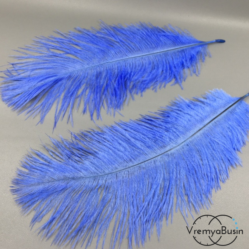 Перо страуса, цвет голубой, длина около 20 см (1 шт.)