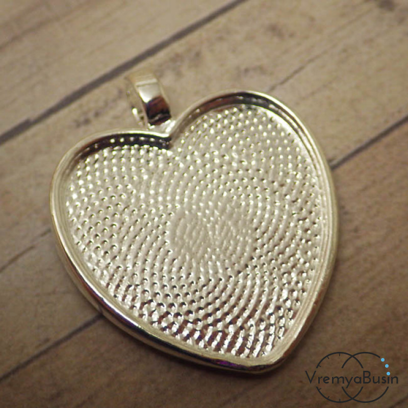 Основа для кабошона Сердце 25 мм, цвет светлое серебро