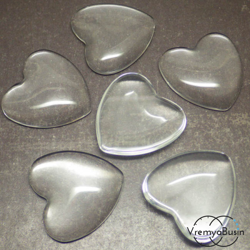 Кабошон стеклянный прозрачный, сердце 25 мм (1 шт.)