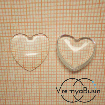 Кабошон стеклянный прозрачный, сердце 25 мм (1 шт.)