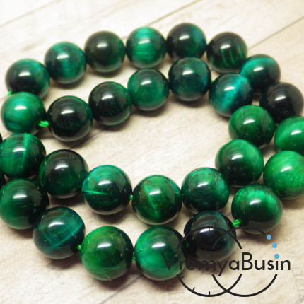 Тигровый глаз натур., тонир. цв. зеленый, шарик гладкий 10 мм (1 шт.)