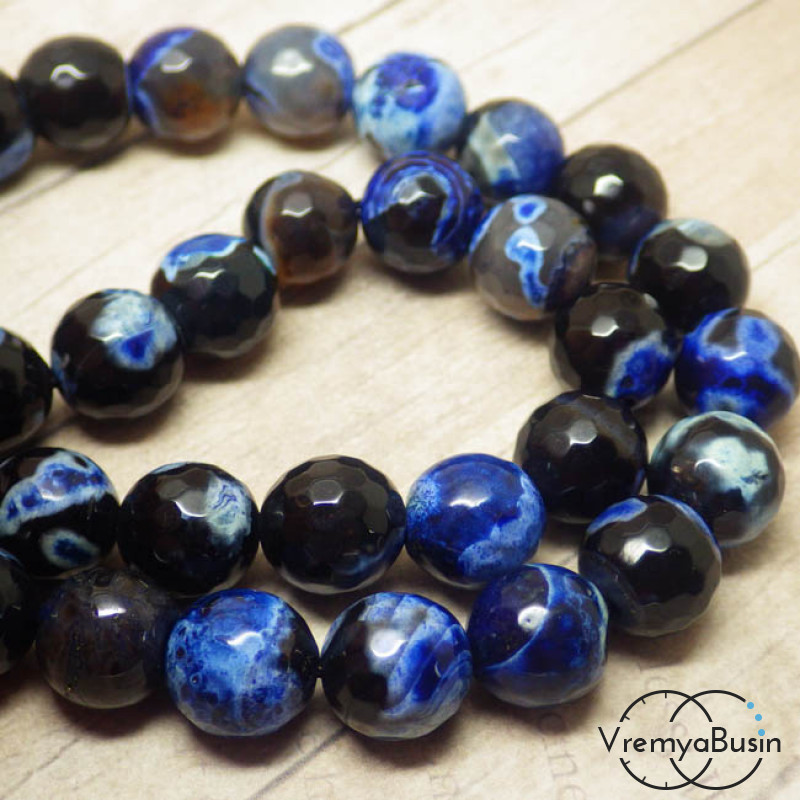 Агат черно-синий, шарик граненый 10 мм