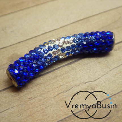 Бусина трубочка со стразами 50 мм, цвет сине-белый