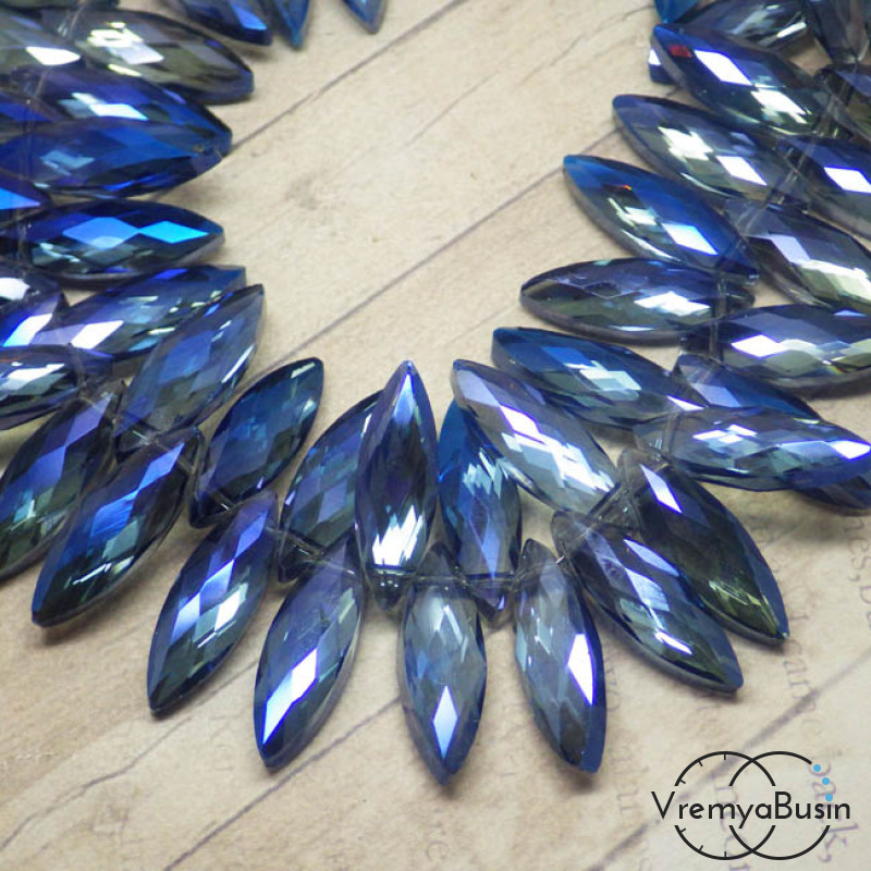 Бусины бриолетты из граненого стекла "Лепесток", 7х22 мм, цвет дымчато-голубой