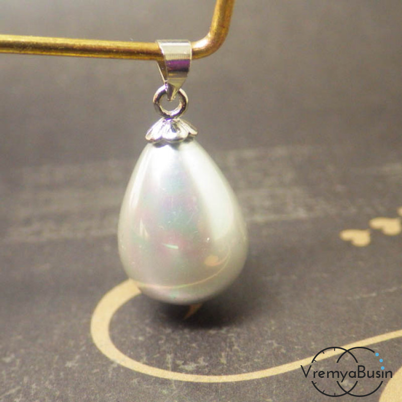 Подвеска жемчужная капля 13х18 мм, цвет белый