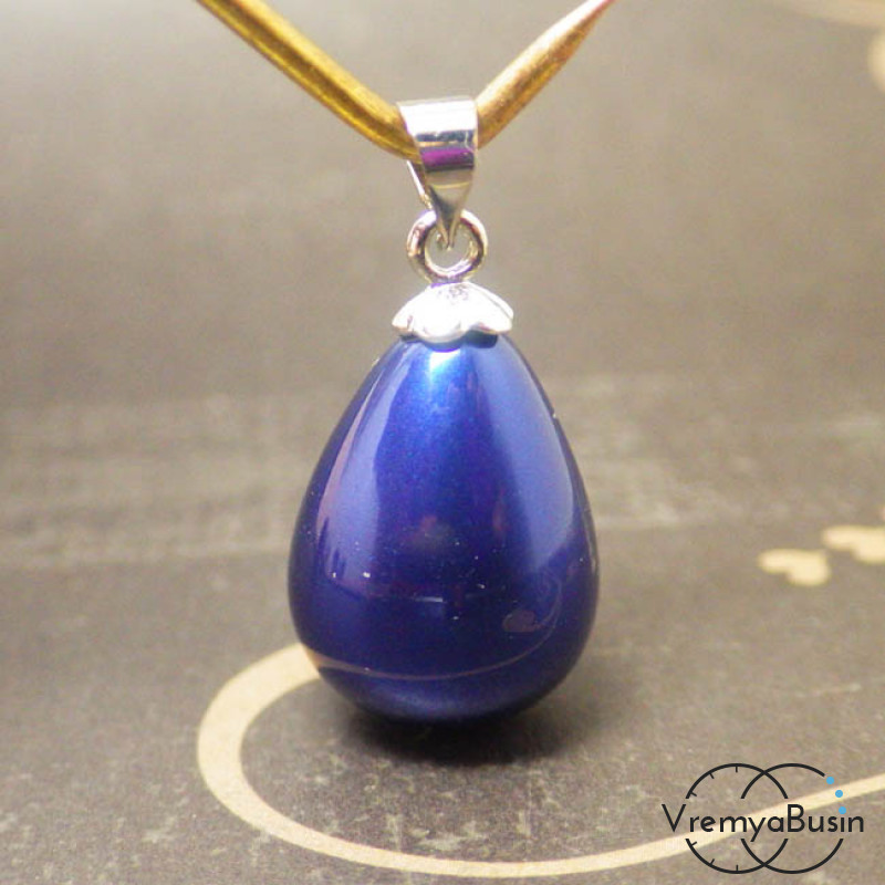 Подвеска жемчужная капля 13х18 мм, цвет синий