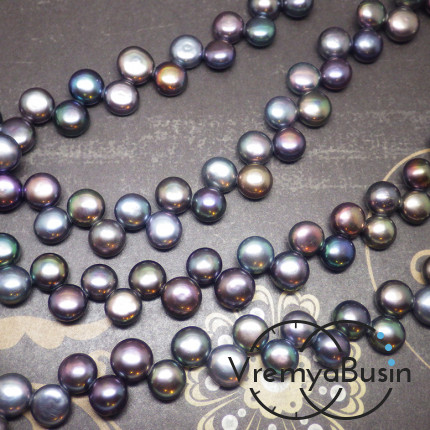 Жемчуг черный круглый "Змейка"