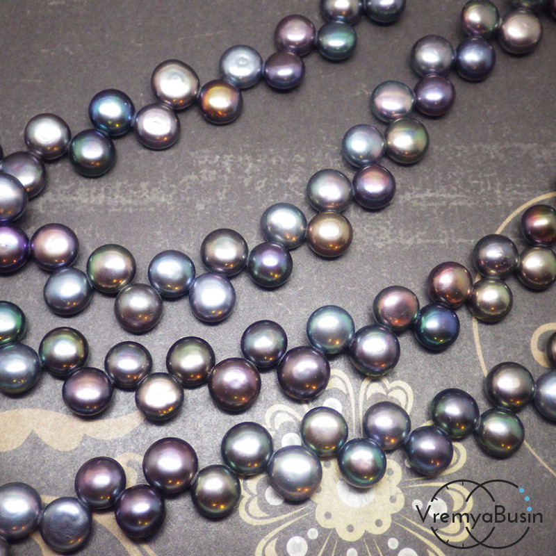 Жемчуг черный круглый "Змейка"