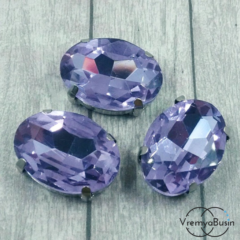 Стразы из стекла в цапах под серебро. Овал 13х18 мм VIOLET        (1 шт.)
