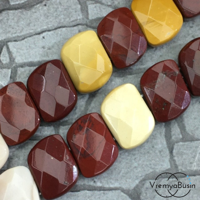 Яшма.  Бусины граненые с двумя отверстиями 9х12 мм (18 шт.)