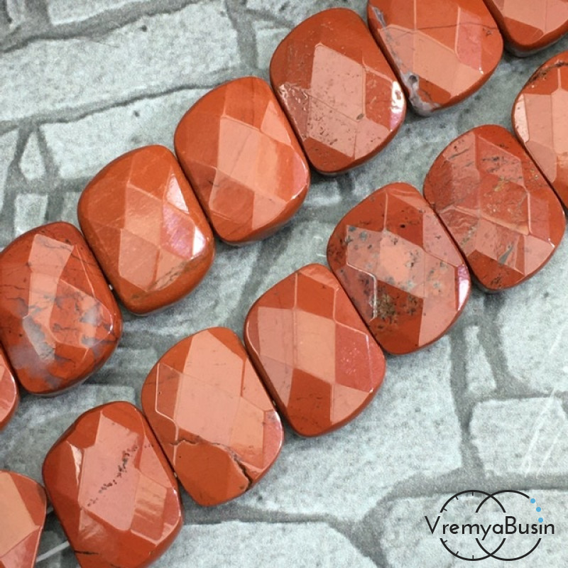 Яшма красная.  Бусины граненые с двумя отверстиями 9х12 мм (18 шт.)