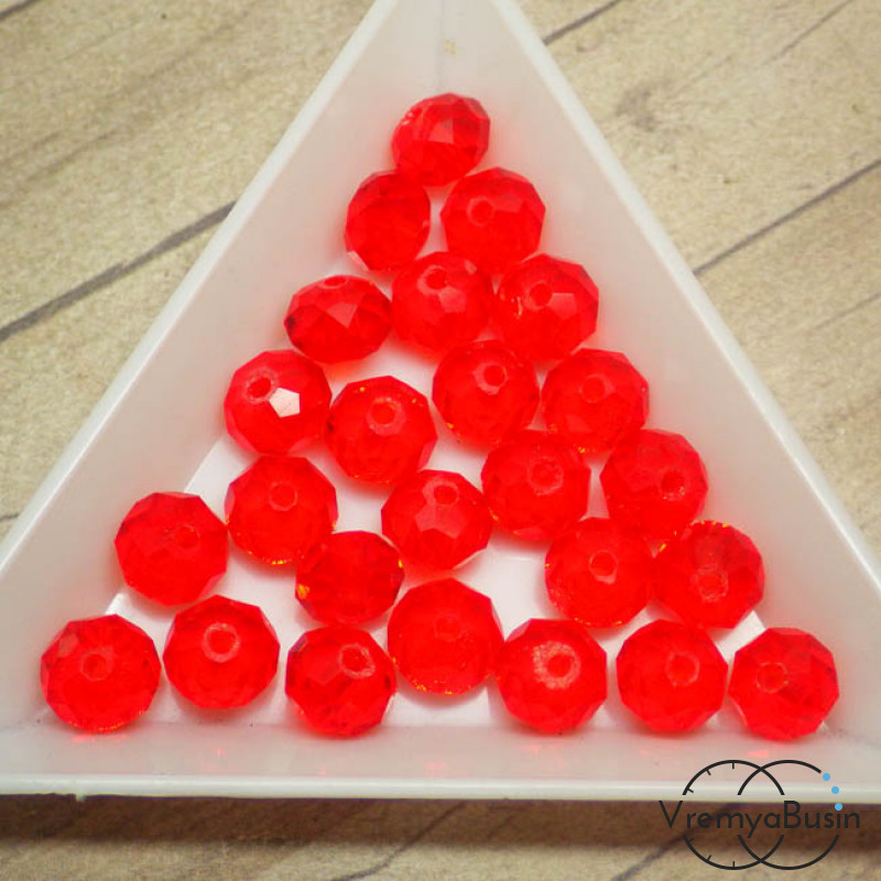 Бусины-рондели из граненого стекла, цвет АЛЫЙ, размер 8 мм  (упак. 10 шт.)