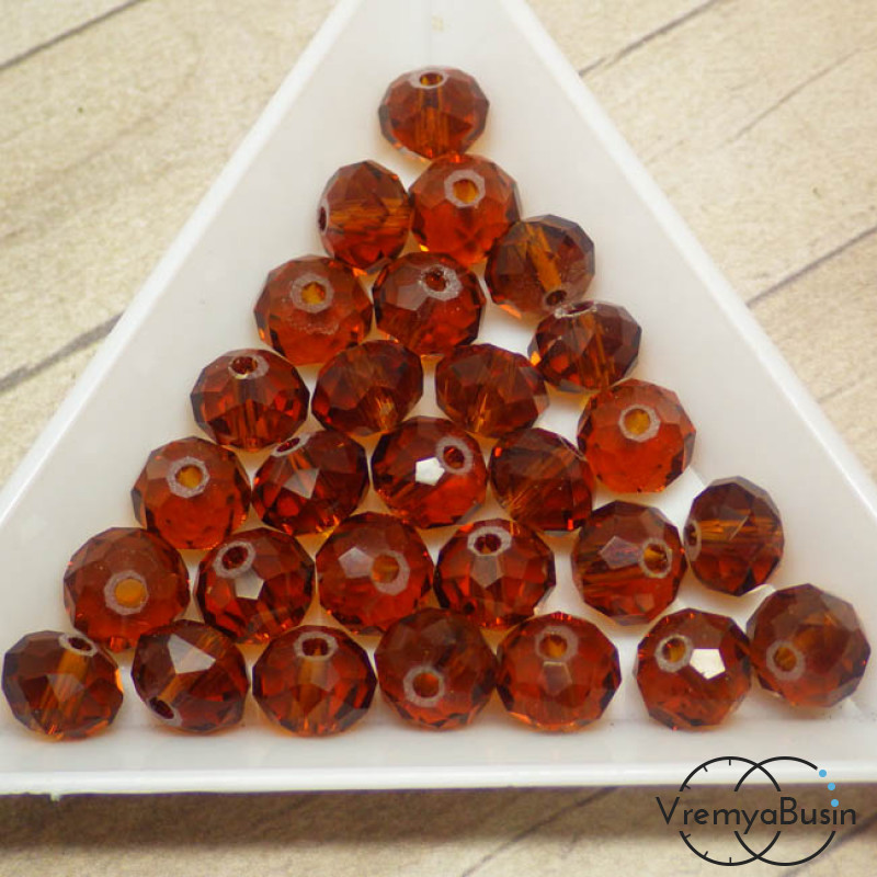 Бусины-рондели из граненого стекла, цвет КОРИЧНЕВЫЙ, размер 8 мм  (упак. 10 шт.)