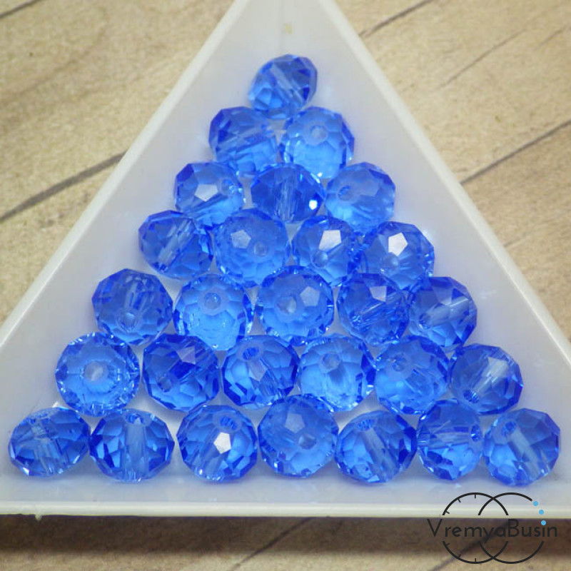 Бусины-рондели из граненого стекла, цвет ГОЛУБОЙ, размер 8 мм  (упак. 10 шт.)