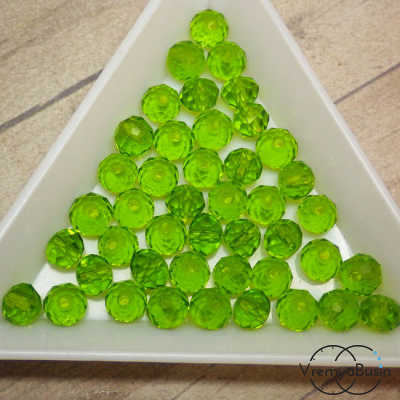 Бусины-рондели из граненого стекла, цвет БОЛОТНЫЙ, размер 6 мм  (упак. 10 шт.)