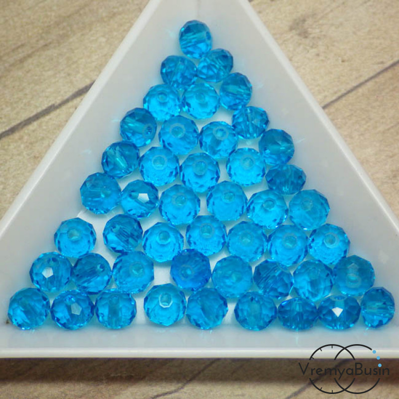 Бусины-рондели из граненого стекла, цвет БИРЮЗОВЫЙ, размер 6 мм  (упак. 10 шт.)