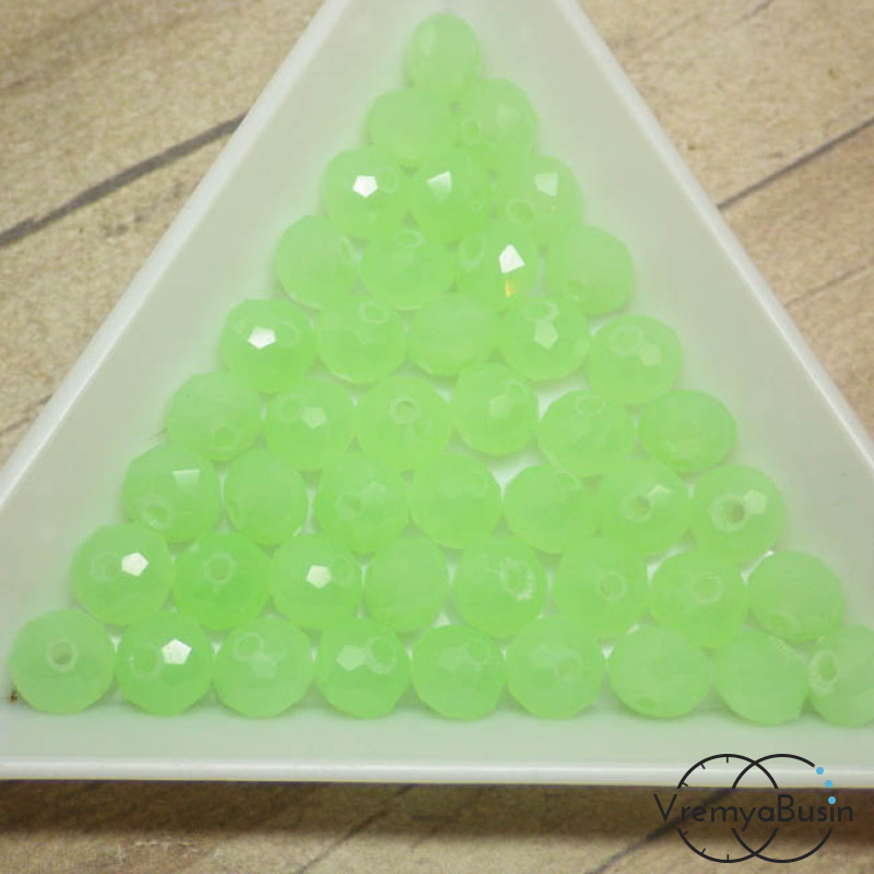 Бусины-рондели из граненого стекла, цвет МЯТНЫЙ МАТОВЫЙ, размер 6 мм  (упак. 10 шт.)