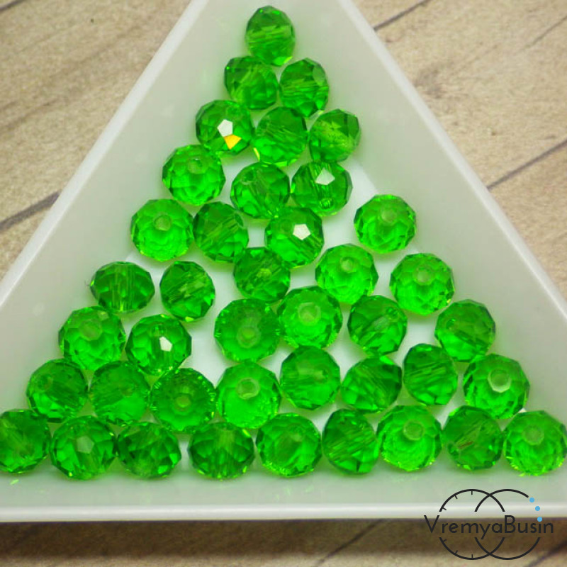 Бусины-рондели из граненого стекла, цвет ЗЕЛЕНЫЙ, размер 6 мм  (упак. 10 шт.)