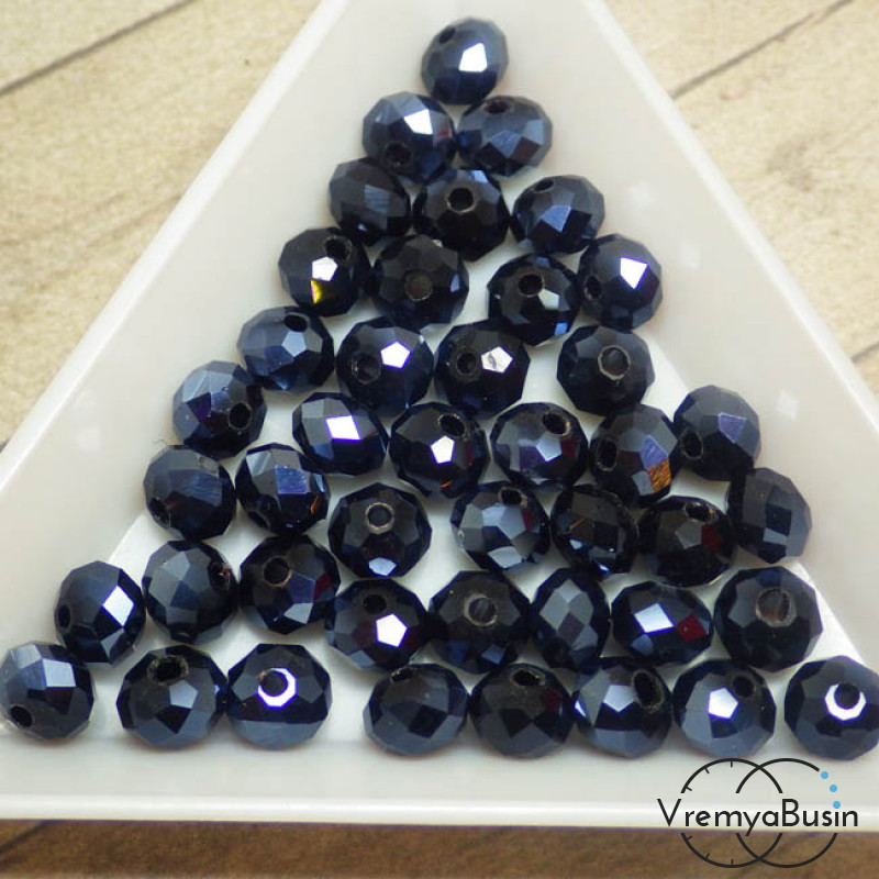 Бусины-рондели из граненого стекла, цвет ГЕМАТИТ, размер 6 мм  (упак. 10 шт.)